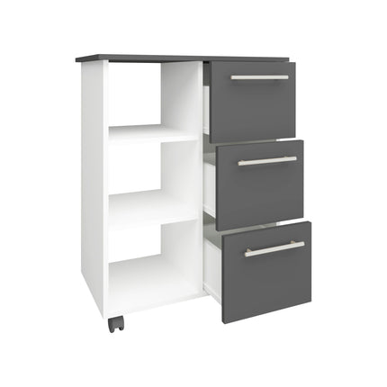 Corp Mobil Loma, 3 Sertare, 3 Rafturi, Antracit/Alb, 64 x 35 x 85 cm