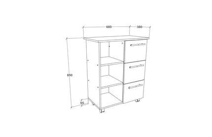 Corp Mobil Loma, 3 Sertare, 3 Rafturi, Alb, 64 x 35 x 85 cm