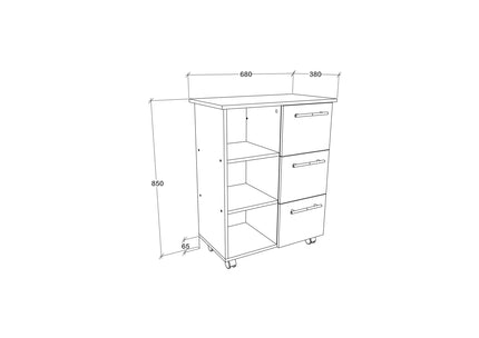 Corp Mobil Loma, 3 Sertare, 3 Rafturi, Antracit/Alb, 64 x 35 x 85 cm