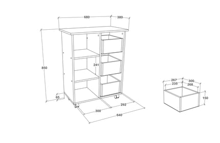 Corp Mobil Loma, 3 Sertare, 3 Rafturi, Alb, 64 x 35 x 85 cm