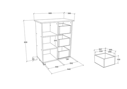 Corp Mobil Loma, 3 Sertare, 3 Rafturi, Antracit/Alb, 64 x 35 x 85 cm