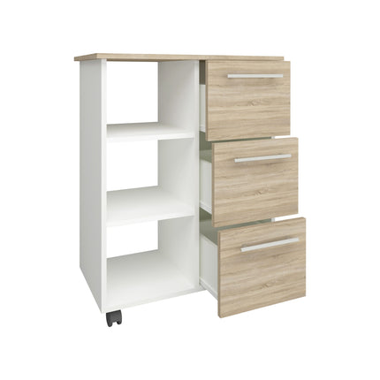 Corp Mobil Loma, 3 Sertare, 3 Rafturi, Stejar Sonoma/Alb, 64 x 35 x 85 cm