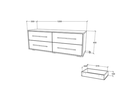 Comoda TV Siena, 4 Sertare, Alb, 120 x 35 x 45 cm