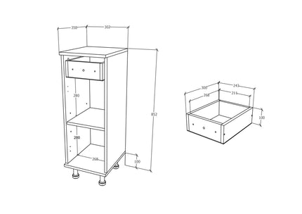 Corp Baie Zaria, 1 Sertar, 1 Usa, Gri Lucios/Alb, MDF, L 30 x l 35 x H 85 cm