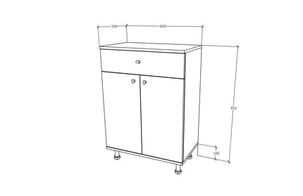 Corp Baie Zaria, 1 Sertar, 2 Usi, Alb lucios/Alb, MDF, L 60 x l 35 x H 85 cm