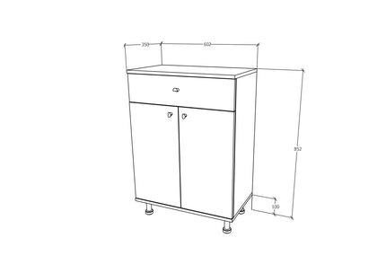 Corp Baie Zaria, 1 Sertar, 2 Usi, Gri Lucios/Alb, MDF, L 60 x l 35 x H 85 cm