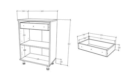 Corp Baie Zaria, 1 Sertar, 2 Usi, Gri Lucios/Alb, MDF, L 60 x l 35 x H 85 cm