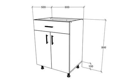 Corp Baza Karo, 1 Sertar, 2 Usi, Stejar Bronz/Alb, 60 x 50 x 80 cm