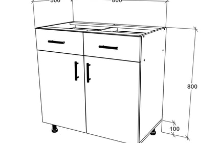 Corp Baza Karo, 2 Sertare, 2 Usi, Alb, 80 x 50 x 80 cm