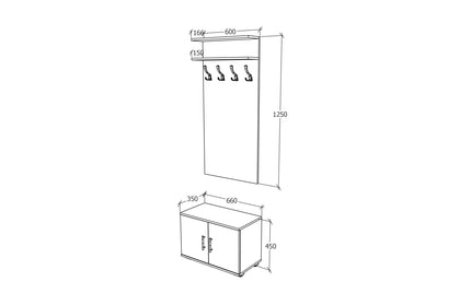 Cuier Como, Antracit/Alb, L 66 cm