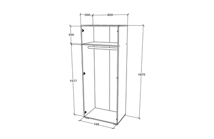 Dulap Nero, 2 Usi, oglinda, Stejar Bronz, 80 x 52 x 200 cm