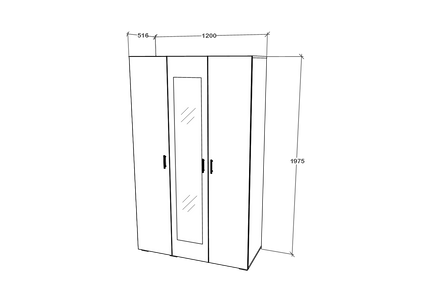 Dulap Nero, 3 Usi, oglinda, Stejar Bronz, 120 x 52 x 200 cm