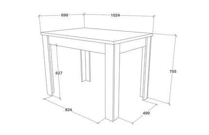 Masa bucatarie Zeta, Lemn Natural/Alb, 102 x 69 x 75 cm