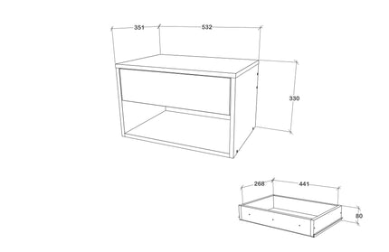 Set 2 Noptiere Pedro, 1 Sertar, Stejar Artisan/Antracit, 53 x 35 x 33 cm