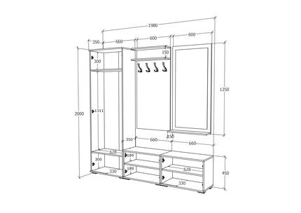 Set Hol Como V5, Antracit/Alb, L 200 cm