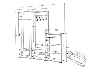 Set Hol Como V6, Antracit/Alb, L 200 cm