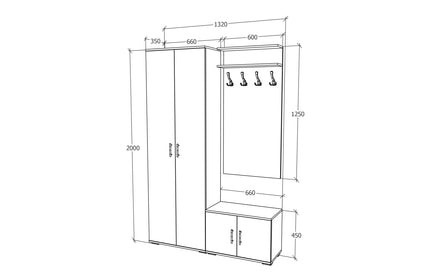 Set Hol Como V8, Antracit/Alb, L 132 cm