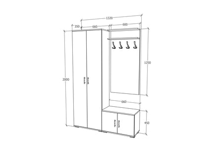 Set Hol Como V8, Antracit/Alb, L 132 cm