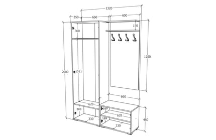 Set Hol Como V8, Antracit/Alb, L 132 cm