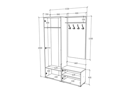 Set Hol Como V8, Antracit/Alb, L 132 cm