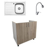 Set Masca Chiuveta Karo, Stejar Sonoma Inchis/Alb, 80 x 50 x 80 cm, Chiuveta Inox, Cuva dreapta, Baterie Flexibila