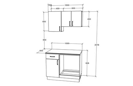 Set Bucatarie Karo V1, Gri Lucios/Alb, MDF, Blat Thermo 28 mm, L 100 cm