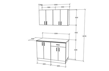 Set Bucatarie Karo V2, Gri Lucios/Alb, MDF, Blat Thermo 28 mm, L 120 cm