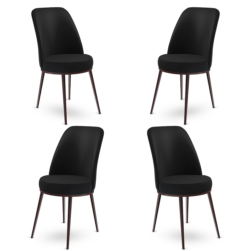 Set 4 scaune Dexa, Negru/Maro, textil, picioare metalice