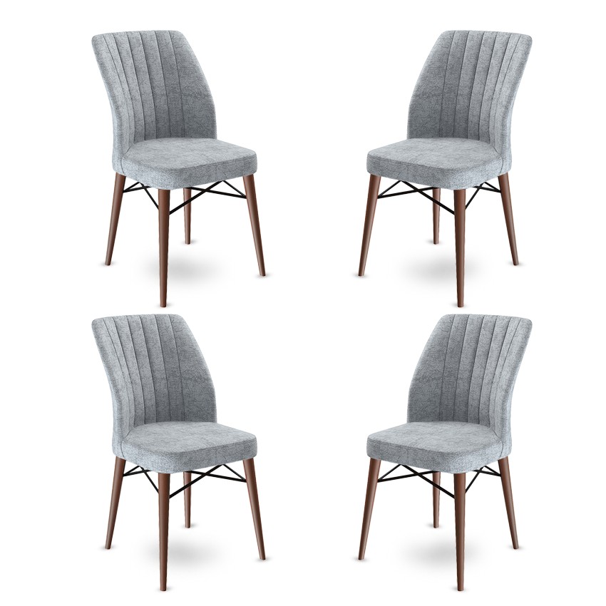 Set 4 scaune Flex, Gri/Maro, textil, picioare metalice