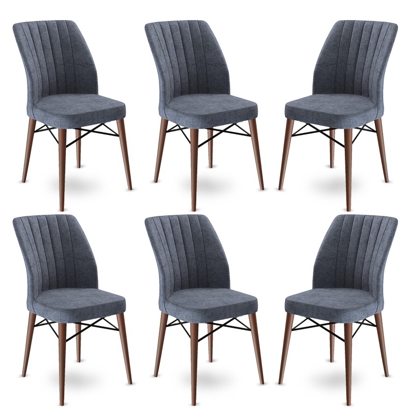 Set 6 scaune Flex, Fum/Maro, textil, picioare metalice