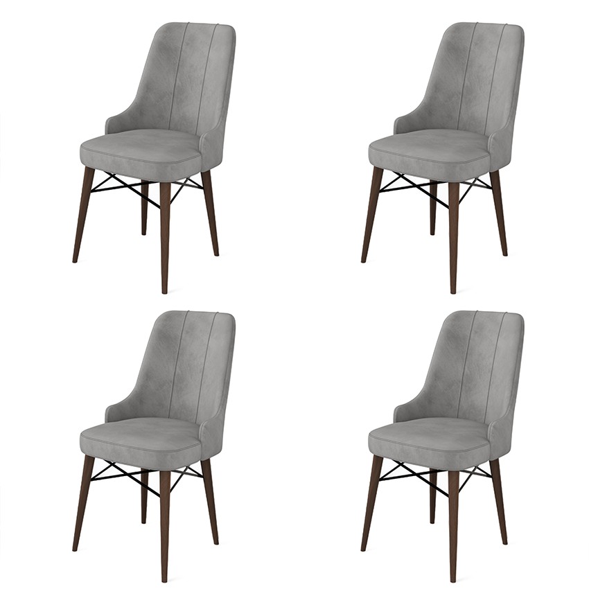 Set 4 scaune Pare, Gri/Maro, textil, picioare metalice