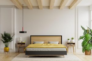 Amenajare dormitor modern cu pereti albi