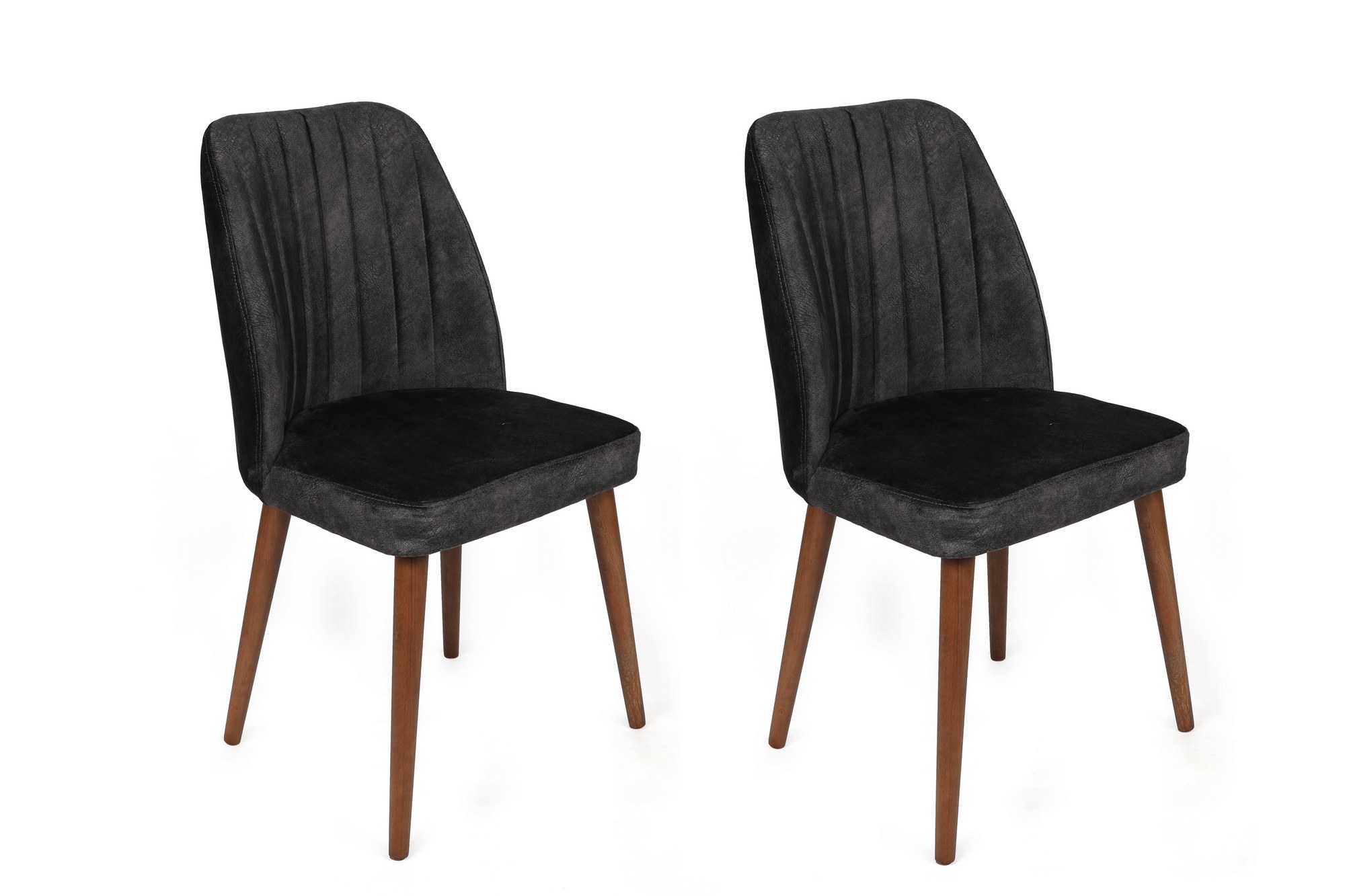 Set 2 scaune Alfa, Antracit/Nuc, textil, picioare metalice